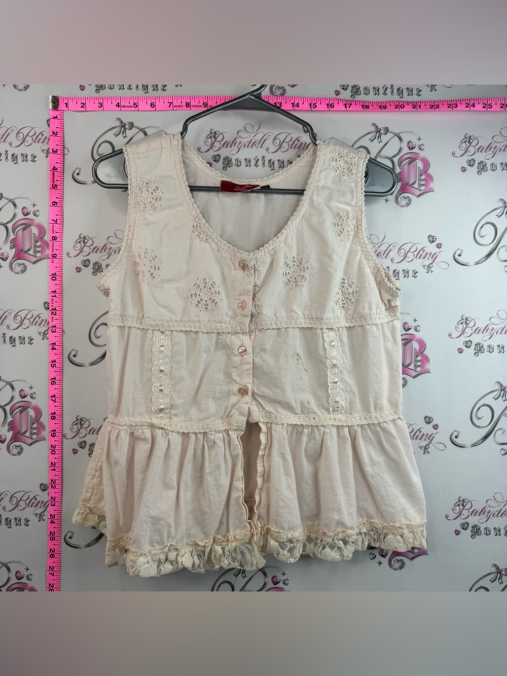 New wave tank top pink Cream Lace-Trim Button Front Sleeveless Peplum Top floral